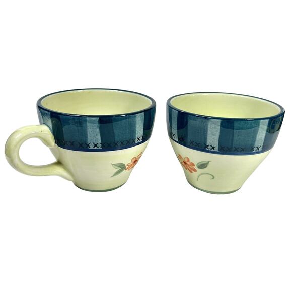 Set of 2 Pfaltzgraff Verona Coffee Cups Green Blue  Floral 16 oz Mug Cottagecore - Picture 12 of 13